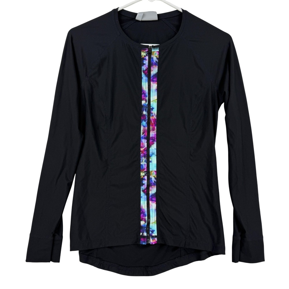 Athleta Rash Guard Shirt Womens Small Black Full Zip Long Sleeve Swim Surf